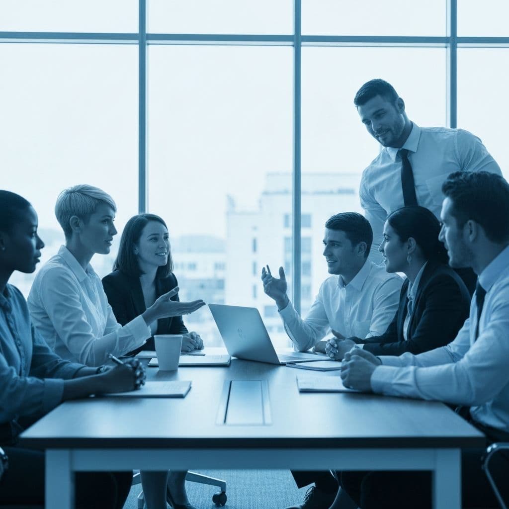 Business professionals discussing strategy in a meeting