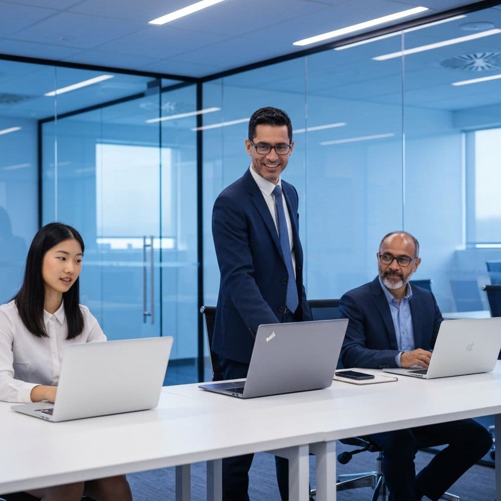 Business professionals working together at a meeting table